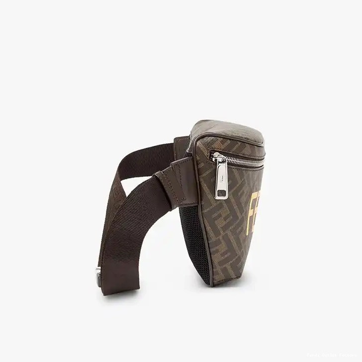 Cheap HOT Fendi In Belt Logo Fabric Brown Bag ROMA FF Motif 0620